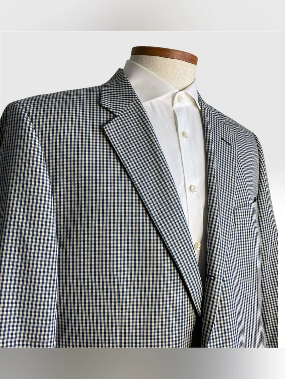 Orvis Navy Beige Gingham Check 3 Button Sport Coat Blazer Cotton Preppy Size 46R